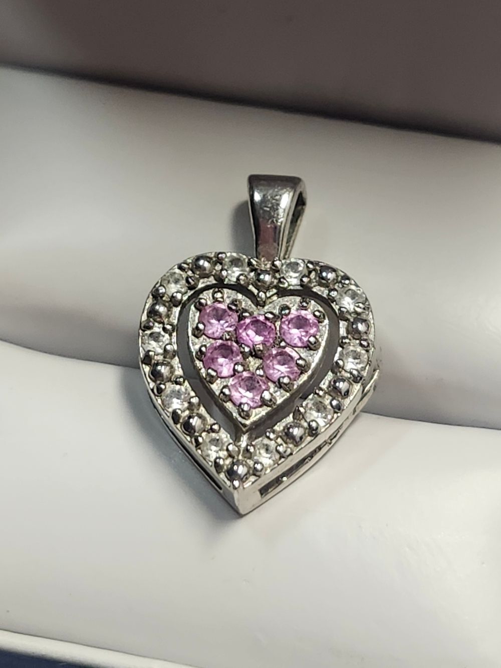 Sterling Silver Heart Pendant with Pink Rubies And White Sapphire Stones